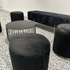 black velvet ottoman stool, black wire coffee table, black velvet ottoman bench